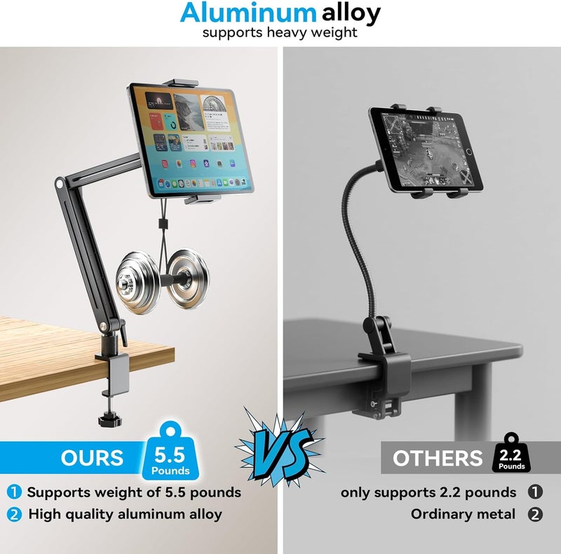 Jakeko Adjustable Tablet Mount for Desk - 360 Degree Rotating Base Tall Arm Holder Stand Swivel Flexible Clamp Soporte para Tablet/Portable Monitor/Ebook - Image 5